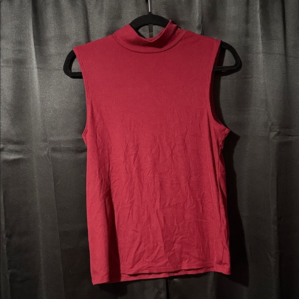 Sleeveless Red Mock Neck Top